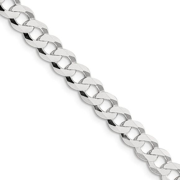 Men's 6.8mm Sterling Silver Solid Flat Curb Chain Necklace, 22 Inch - Picture 1 of 8